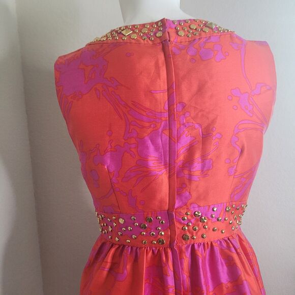 Kate Spade New York size 2 dress embellished sequin pink zip silk studs FLAW - Picture 9 of 16
